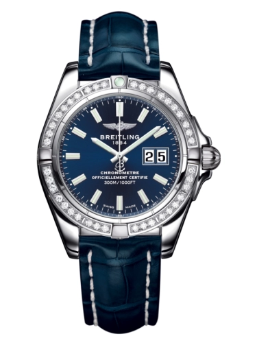 Breitling A49350LA.C929.718P : Galactic 41 Stainless Steel / Diamond / Horizon Blue / Croco