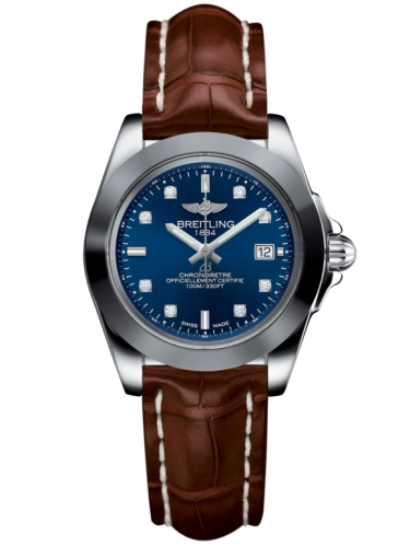 Breitling W7133012/C966/778P/A14BA.1 : Galactic 32 Sleek Edition Stainless Steel / Horizon Blue Diamond / Croco