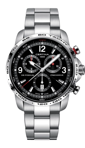 Certina C001.647.11.057.00 : DS Podium Big Size Chrono 1/100 Sec Stainless Steel / Black / Bracelet