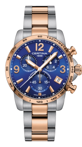Certina C034.417.22.047.00 : DS Podium Chronograph 1/10 Sec Stainless Steel / Rose Gold PVD / Blue / Bracelet