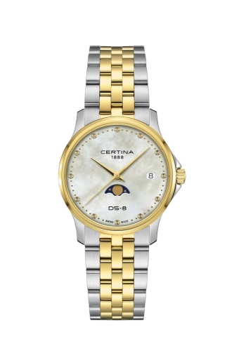 Certina C045.223.22.111.00 : DS-8 Moonphase Lady Quartz Stainless Steel - Yellow Gold / MOP / Bracelet
