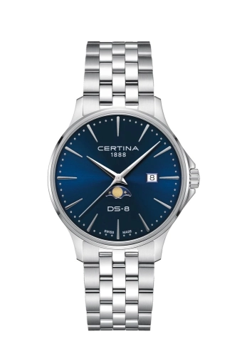 Certina C045.423.11.041.00 : DS-8 Moonphase Gent Quartz Stainless Steel / Blue / Bracelet