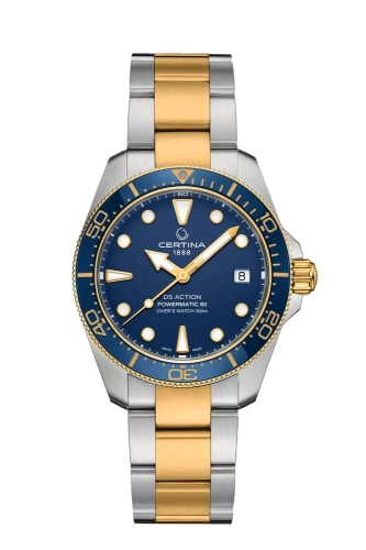 Certina C048.807.22.041.00 : DS Action Diver 38 Powermatic 80 Stainless Steel - Yellow Gold / Blue
