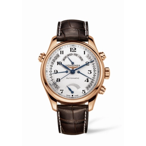 Longines L2.716.8.78.3 : Master Collection 44 Retrograde Power Reserve Pink Gold / Silver-Arabic / Alligator