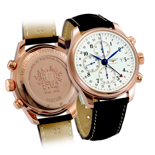 Longines L2.740.8.73.3 : Master Collection 44 Chronograph Pink Gold / Silver-Arabic / Alligator / 100th anniversary of the Republic of Portugal