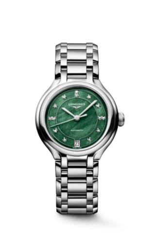 Longines L8.124.4.07.6 : PrimaLuna 34 Automatic Stainless Steel / Green MOP / Bracelet
