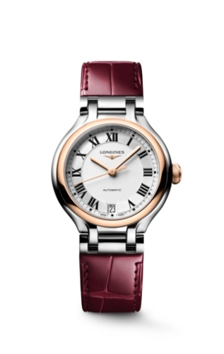 Longines L8.124.5.71.2 : PrimaLuna 34 Automatic Stainless Steel - Red Gold / Silver