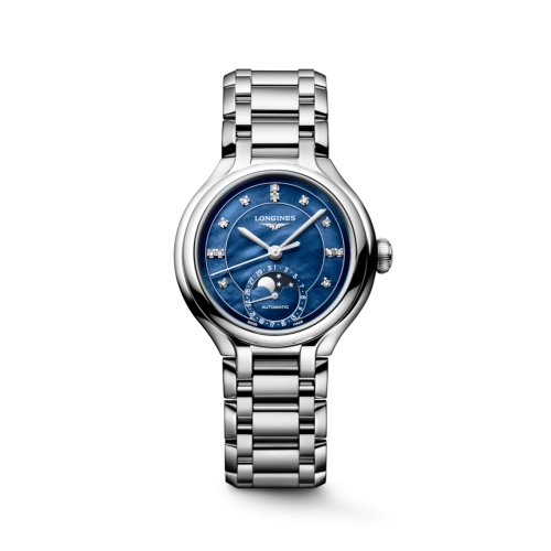 Longines L8.126.4.97.6 : PrimaLuna 34 Automatic Moonphase Stainless Steel / Blue MOP