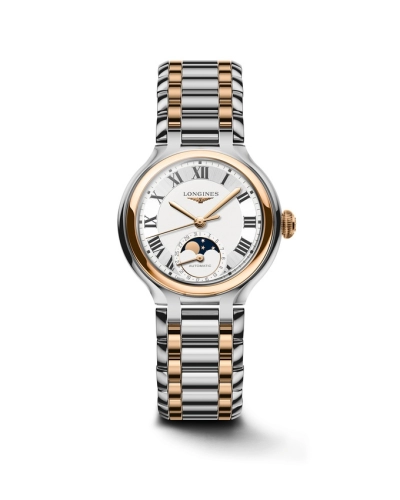 Longines L8.126.5.71.7 : PrimaLuna 34 Automatic Moonphase Stainless Steel - Pink Gold / Silver - Roman / Bracelet