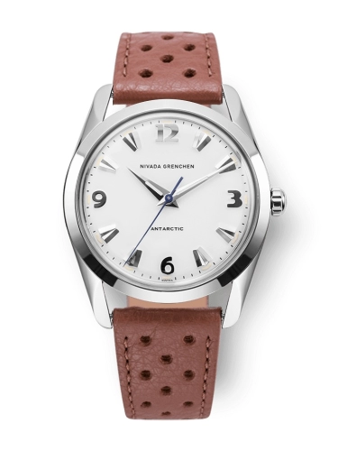 Nivada Grenchen 35005M41 : Antarctic 35 White - White Luminova / Stainless Steel / Brown Racing