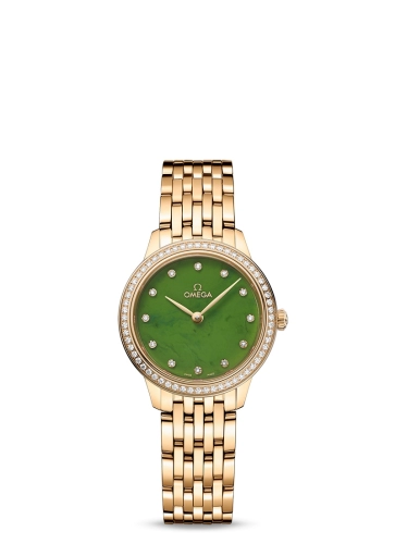 Omega 434.55.28.60.99.001 : De Ville Quartz 27.5 Yellow Gold - Diamond / Jade - Diamond / Bracelet