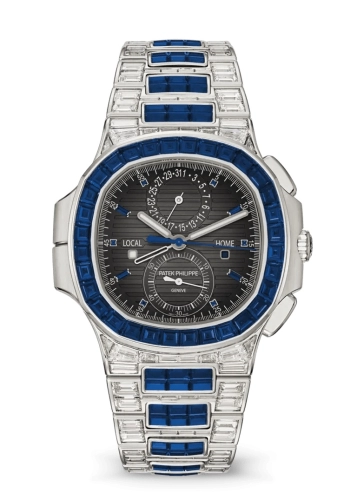 Patek Philippe 5990/1421G-001 : Nautilus Travel Time White Gold - Sapphire / Grey