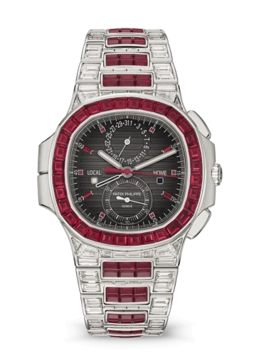 Patek Philippe 5990/1422G-001 : Nautilus Travel Time White Gold - Ruby / Grey