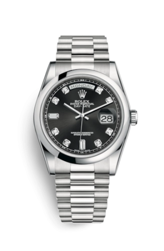 Rolex 118206-0044 : Day-Date 36 Platinum Domed / President / Black Diamond