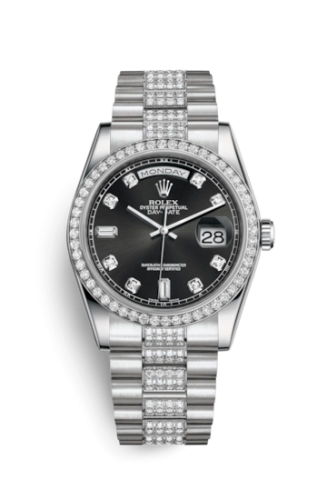 Rolex 118346-0057 : Day-Date 36 Platinum Diamonds / President Diamonds /  Black Diamonds