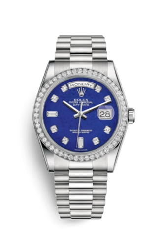 Rolex 118346-0086 : Day-Date 36 Platinum Diamonds / President / Lapis Diamonds