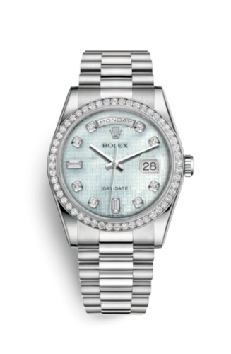 Rolex 118346-0088 : Day-Date 36 Platinum Diamonds / President Diamonds / Oxford MOP