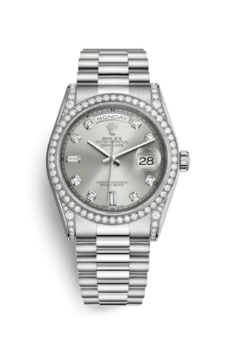 Rolex 118389-0008 : Day-Date 36 White Gold Diamonds / President / Silver Diamond