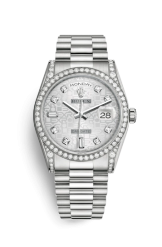 Rolex 118389-0011 : Day-Date 36 White Gold Diamonds / President  / Silver Computer