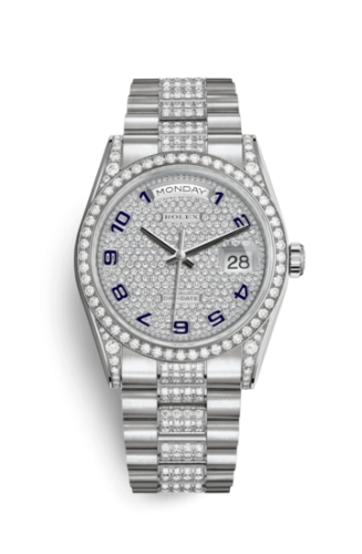 Rolex 118389-0020 : Day-Date 36 White Gold Diamonds / President Diamond / Paved