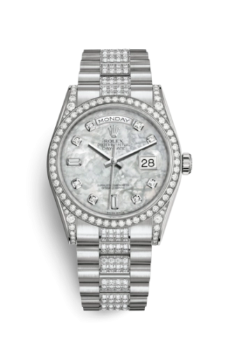 Rolex 118389-0074 : Day-Date 36 White Gold Diamonds / President Diamond / MOP