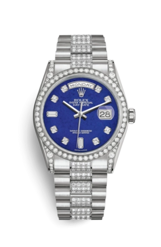 Rolex 118389-0093 : Day-Date 36 White Gold Diamonds / President Diamond / Lapis