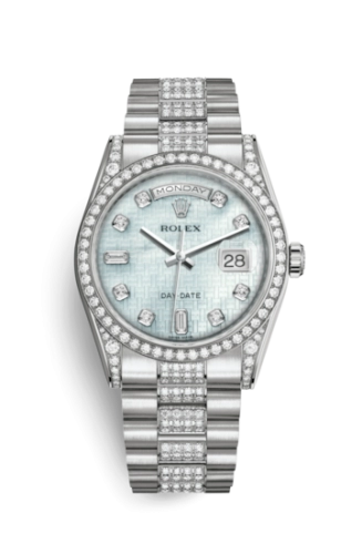 Rolex 118389-0094 : Day-Date 36 White Gold Diamond / President Diamonds / Oxford MOP