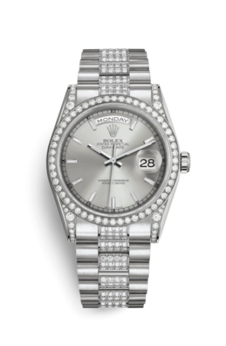 Rolex 118389-0109 : Day-Date 36 White Gold Diamonds / President Diamond / Silver