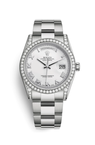 Rolex 118389-0119 : Day-Date 36 White Gold Diamonds / Oyster / White Roman