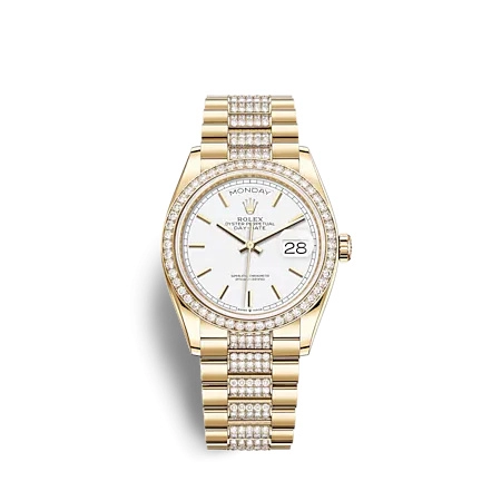 Rolex 128348RBR-0048 : Day-Date 36 Yellow Gold Diamond / White / President - Diamond