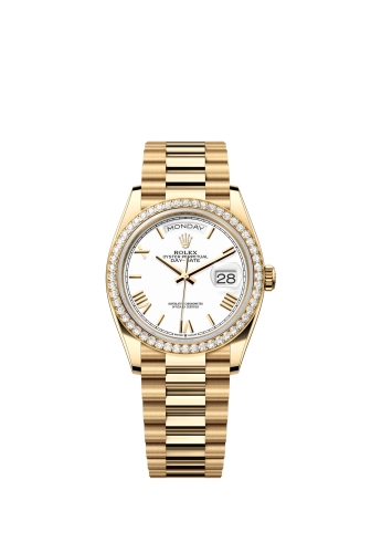Rolex 128348RBR-0064 : Day-Date 36 Yellow Gold Diamond / White - Roman / President