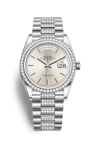Rolex 128349RBR-0013 : Day-Date 36 White Gold / Diamond / Silver / President-Diamond