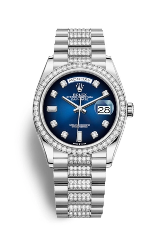 Rolex 128349RBR-0016 : Day-Date 36 White Gold / Diamond / Blue Ombré-Diamond / President-Diamond