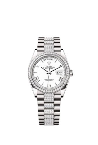 Rolex 128349RBR-0044 : Day-Date 36 White Gold - Diamond / White - Roman / President - Diamond