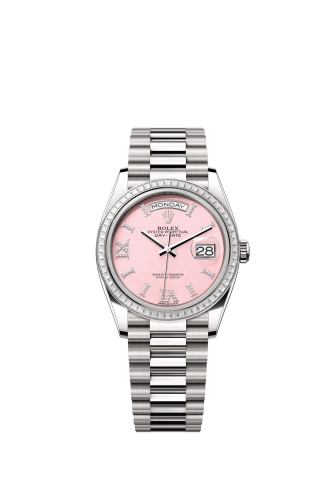 Rolex 128399TBR-0009 : Day-Date 36 White Gold - Baguette / Pink Opal / President
