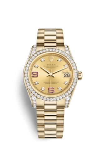 Rolex 178158-0070 : Datejust 31 Yellow Gold Diamond / President / Champagne Diamonds Rubies