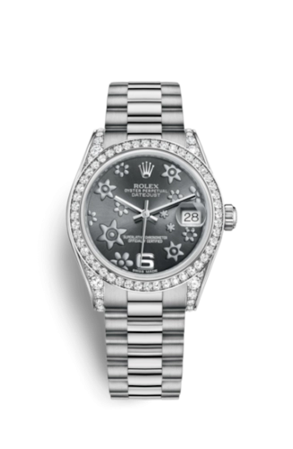 Rolex 178159-0053 : Datejust 31 White Gold Diamond / President / Dark Rhodium Floral