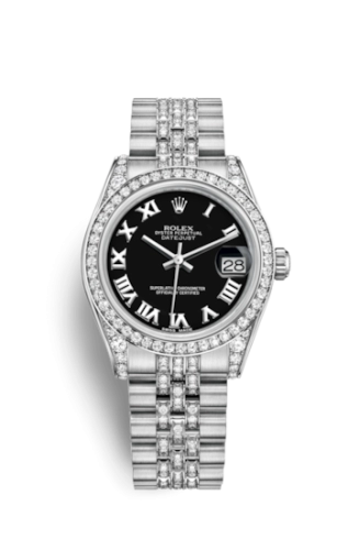 Rolex 178159-0061 : Datejust 31 White Gold Diamond / Jubilee Diamond / Black Roman