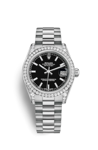 Rolex 178159-0068 : Datejust 31 White Gold Diamond / President / Black