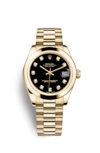 Rolex 178248-0050 : Datejust 31 Yellow Gold Domed / President / Black Diamond