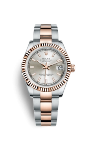 Rolex 178271-0035 : Datejust 31 Rolesor Everose Fluted / Oyster / Silver