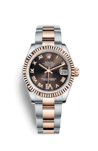 Rolex 178271-0075 : Datejust 31 Rolesor Everose Fluted / Oyster / Chocolate Roman