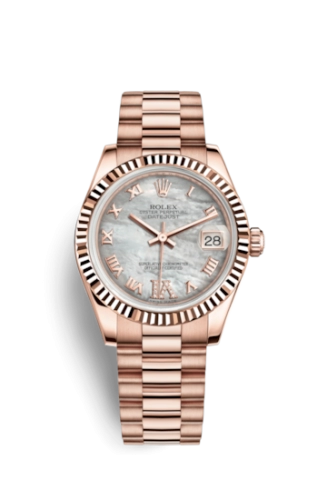 Rolex 178275f-0034 : Datejust 31 Everose Fluted / President / MOP Roman