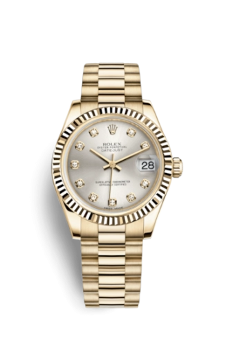 Rolex 178278-0040 : Datejust 31 Yellow Gold Fluted / President / Silver Diamond