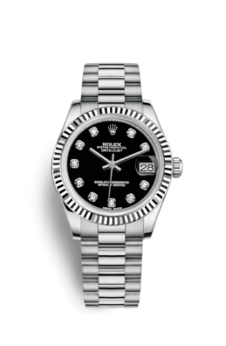 Rolex 178279-0017 : Datejust 31 White Gold Fluted / President / Black Diamond
