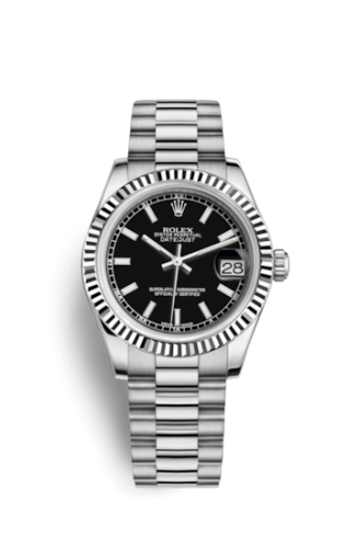 Rolex 178279-0046 : Datejust 31 White Gold Fluted / President / Black