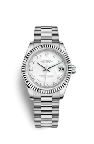 Rolex 178279-0067 : Datejust 31 White Gold Fluted / President / White Roman