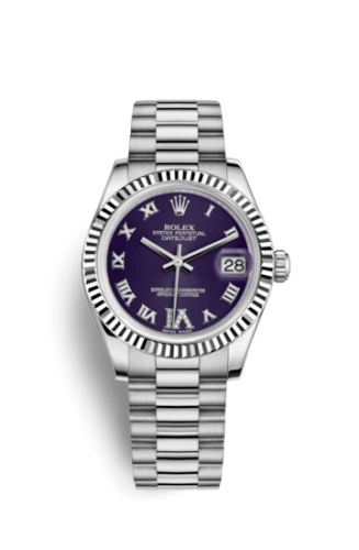 Rolex 178279-0075 : Datejust 31 White Gold Fluted / President / Blue Roman