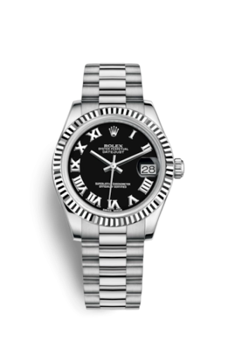 Rolex 178279-0082 : Datejust 31 White Gold Fluted / President / Black Roman