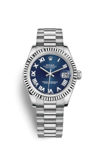 Rolex 178279-0083 : Datejust 31 White Gold Fluted / President / Blue Roman